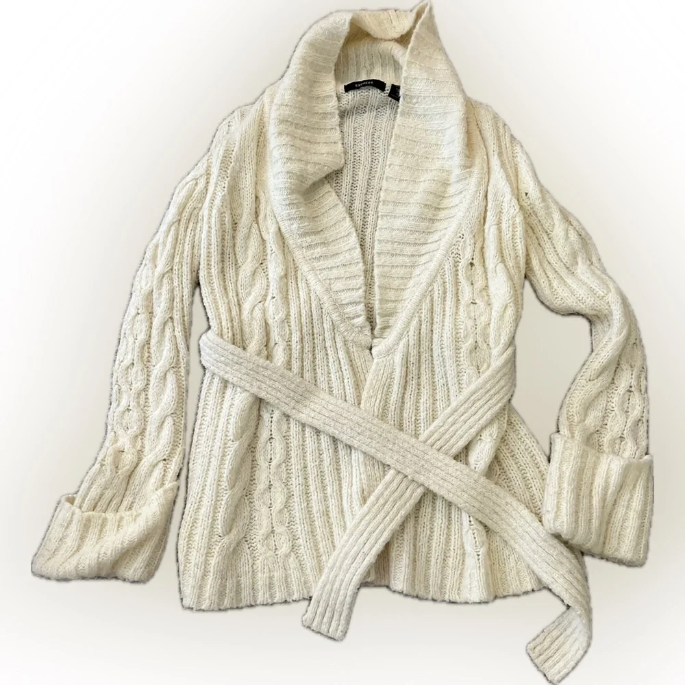 Express Cream Cable Knit Cardigan - size Medium - Picture 1 of 3